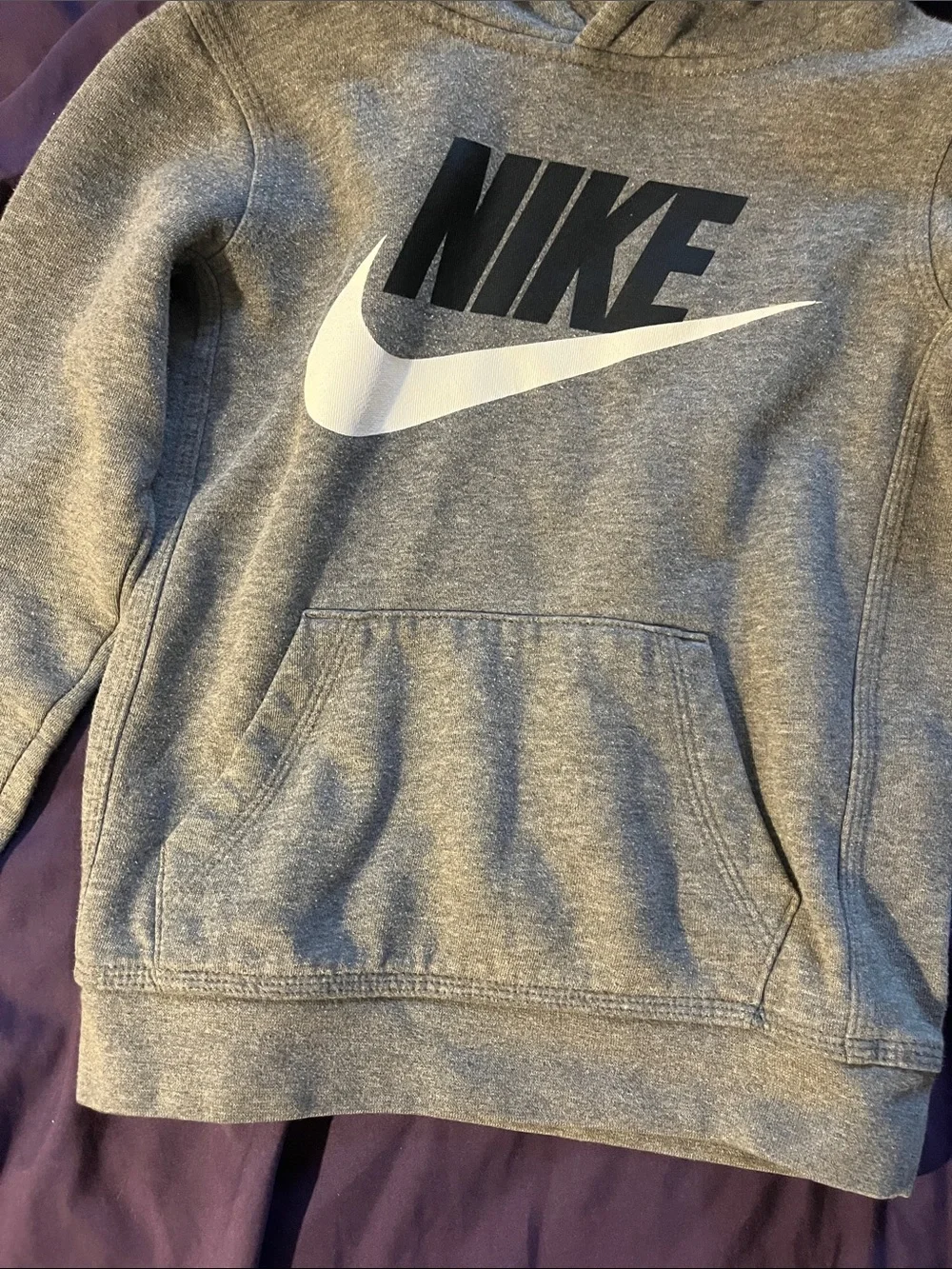 Nike Kids Gray Pullover Hoodie with Black & White Logo